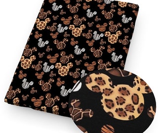 18x11” Mickey Ears Leopard Cheetah Safari Animal Kingdom Collage 100% Cotton Fabric Remnant Disney