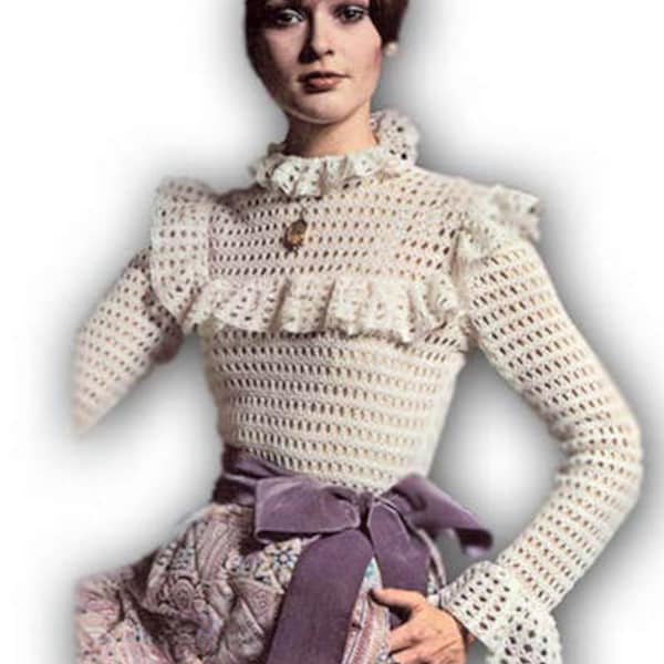 Vintage Crochet Pattern Victoriana Crocheted Blouse Digital Download PDF Mod Retro Top