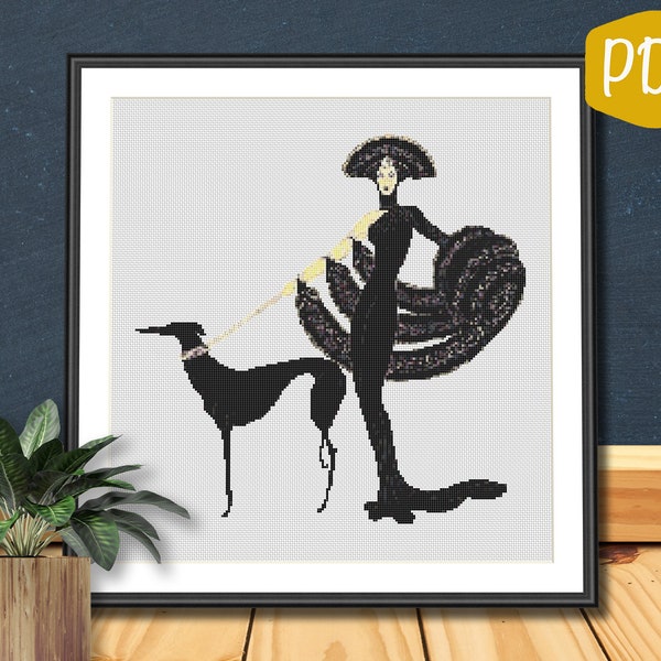 Erte Symphony In Black Counted Cross Stitch Pattern PDF Chart Instant Download Art Deco
