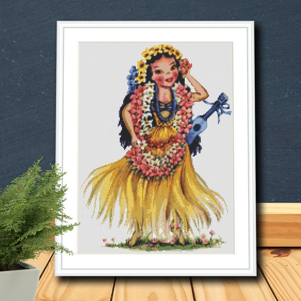 Little Hawaiian Girl - Ethnic Doll - Counted Cross Stitch Pattern PDF Chart Digital Download