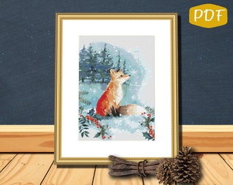 Fox In The Snow Counted Cross Stitch Pattern Chart PDF Christmas Winter Instant Digital Download Winter Christmas