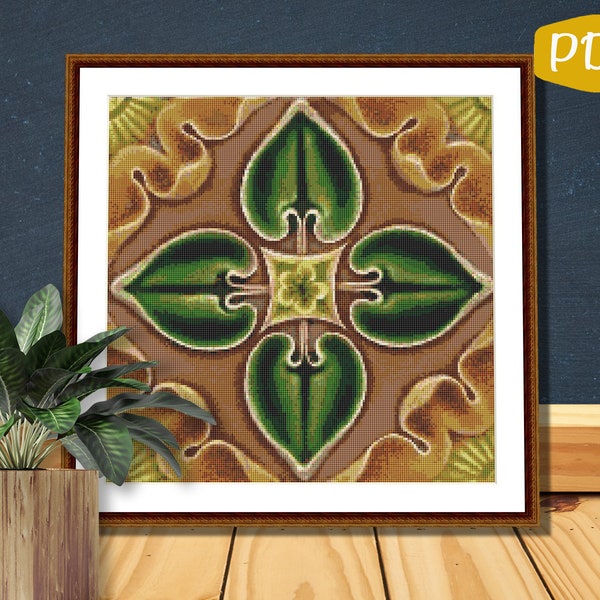 Arts and Crafts Mission Style Leaves Counted Cross Stitch Pattern PDF Chart Mission Craftsman Digital Download Art Nouveau Craftsman
