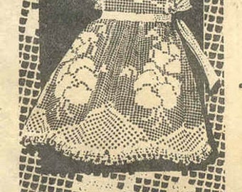 Vintage Crocheted Apron Pattern Filet Crochet Pansies Crocheted Bib Apron, Digital Download PDF