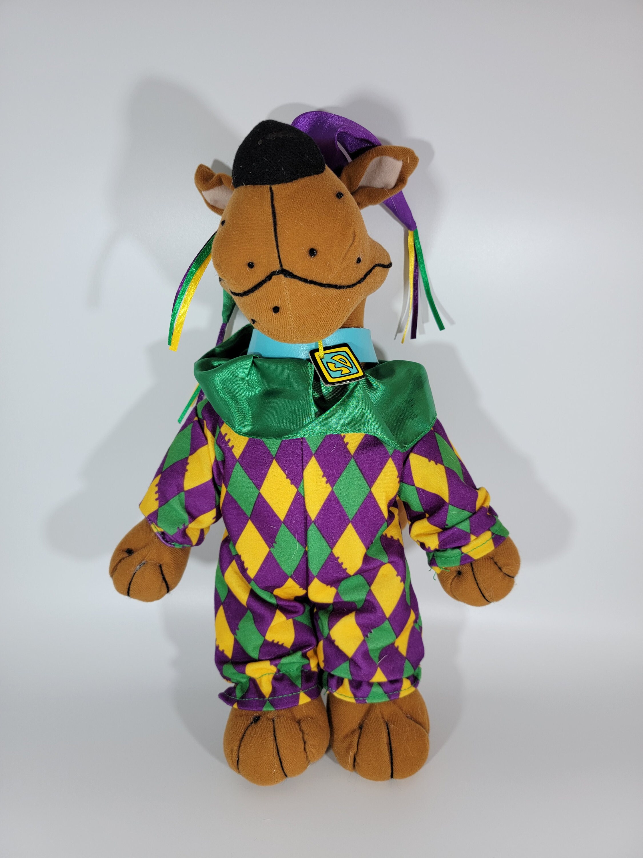 RARE Robert Raikes Jester Teddy Bear Clown With Mini Bear White Wooden