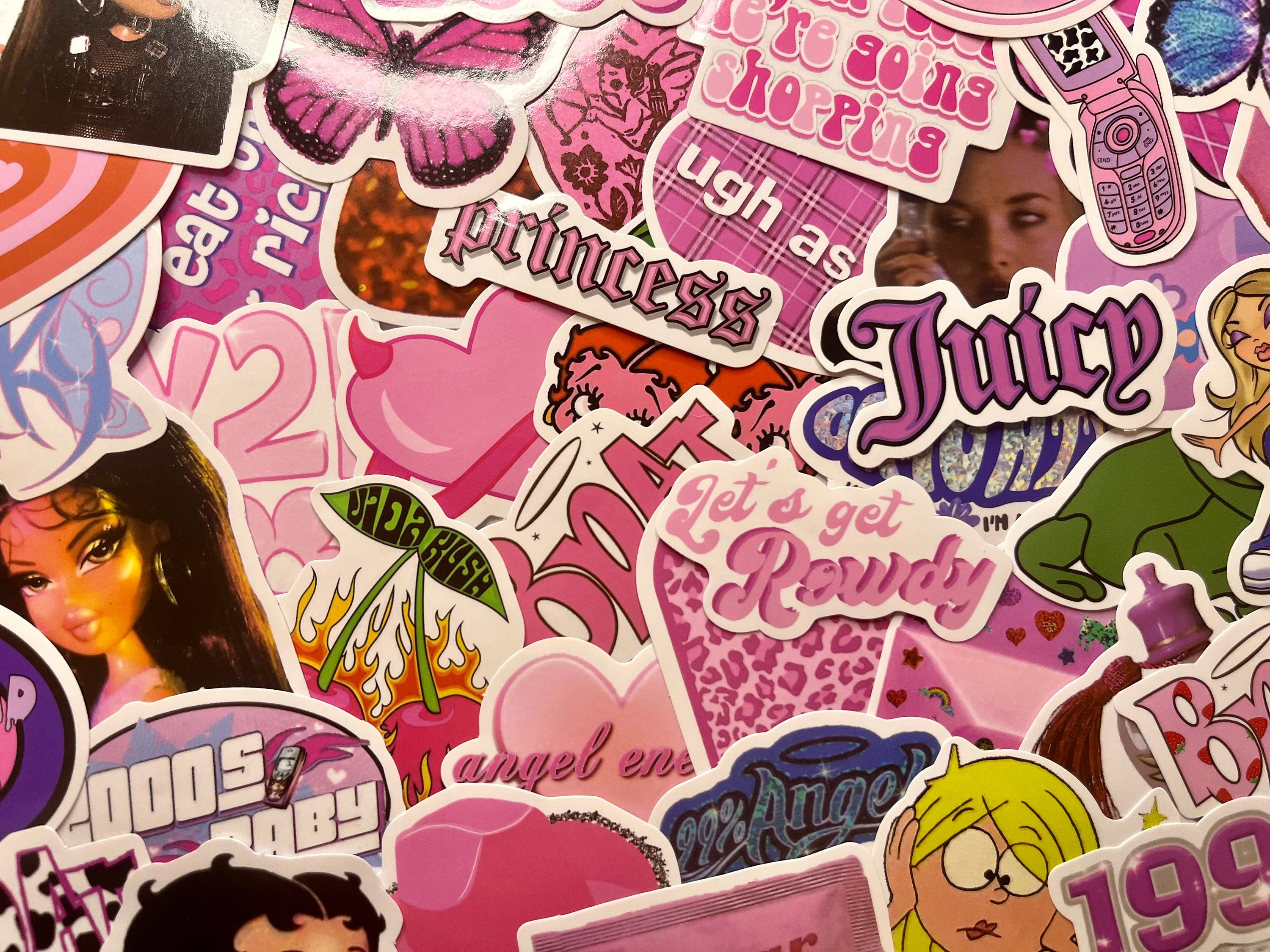 K1tpde 52PCS Y2k Aesthetic Stickers, Cyber 2000s Fashion Sticker for Girls  Pink Heart 