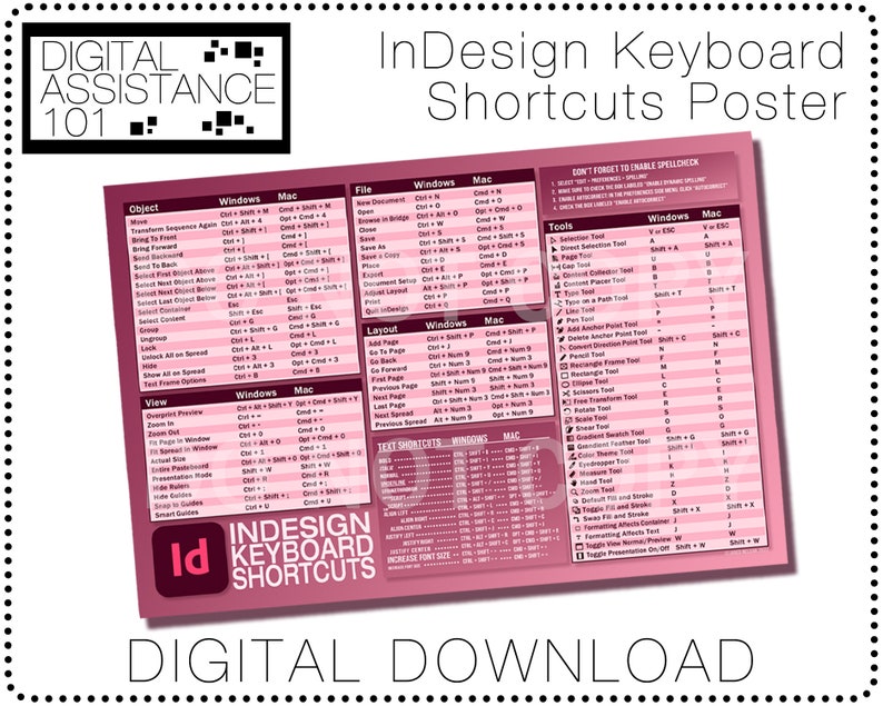 Indesign Keyboard Shortcuts Poster Digital Download (Download Now) Etsy