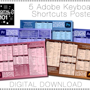 Digital Download 5-Pack - Keyboard Shortcuts Posters - Premiere, Photoshop, InDesign, After Effects, and Illustrator
