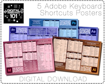 Digital Download 5-Pack - Keyboard Shortcuts Posters - Premiere, Photoshop, InDesign, After Effects, and Illustrator
