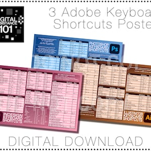 Keyboard Shortcuts Posters 3 pack - InDesign, Photoshop, & Illustrator - Digital Download