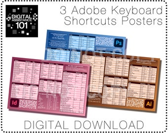 キーボード ショートカット ポスター 3 パック - InDesign、Photoshop、Illustrator - デジタル ダウンロード