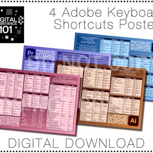 Digital Download 4-Pack - Keyboard Shortcuts Posters - Premiere, Photoshop, InDesign, and Illustrator