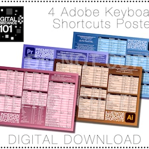 Digital Download 4-Pack - Keyboard Shortcuts Posters - Premiere, Photoshop, InDesign, and Illustrator