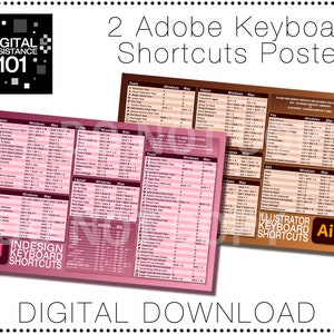 Keyboard Shortcuts Poster 2-pack - Illustrator & InDesign - Digital Download