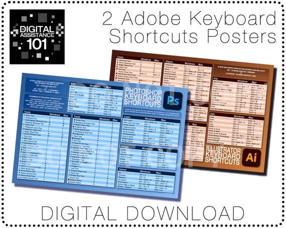 Keyboard Shortcuts Poster 2-pack - Photoshop & Illustrator - Digital Download