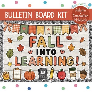 Anslagstavla med höstmotiv, anslagstavla med text, "Fall in in learning" utskrivbar! Höstlöv, pumpa, äpple, ekollon, etc.!