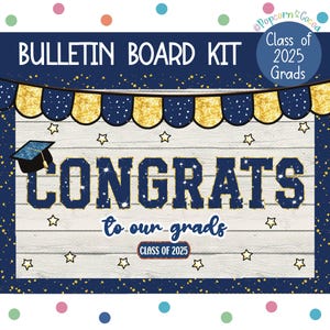 Kit de tablón de anuncios de graduación / Tablón de anuncios para graduación / Exhibidor de graduación escolar / Azul y dorado / "Felicitaciones a nuestros graduados"