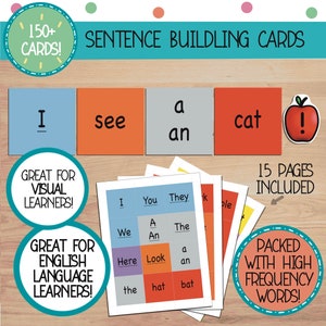 Cartes de construction de phrases amusantes, Activité de construction de phrases colorées, Création de phrases ludiques, Cartes flash imprimables, Outil de formation de phrases