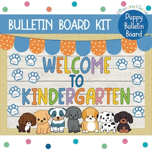 Welcome to Kindergarten Bulletin Board Kit, Dog Welcome to School, New School Year, Black and White Bulletin Board Letters, Puppy Dog Themed