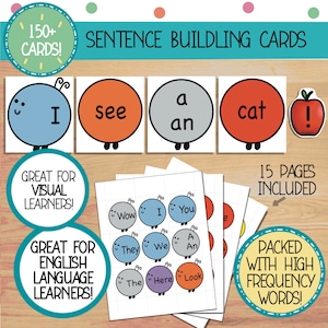 Cartes de construction de phrases amusantes, Activité de construction de phrases colorées, Création de phrases ludiques, Cartes flash imprimables, Outil de formation de phrases