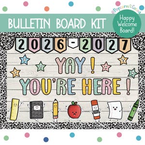 Composition Notebook Bulletin Board Kit, Back to School Bulletin Board for 2026-2027! Happy Welcome Back To School, Yay You’re Here!