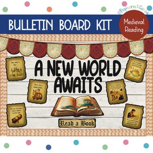 Mittelalterliches Lese-Bullet Journal! Kurze Geschichte Pinnwand über einen Prinzen, der eine Schatzkarte findet, „Eine neue Welt erwartet - lest ein Buch“