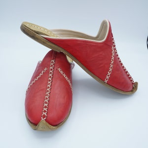 Red Women Leather Shoes, Gift for Her, Leather Slip-Ons, Handmade Slippers, Turkish Yemeni Slippers