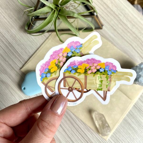 Adorable ACNH Garden Wagon with Flowers Sticker | High-quality waterproof vinyl sticker paper, matte or glossy finish