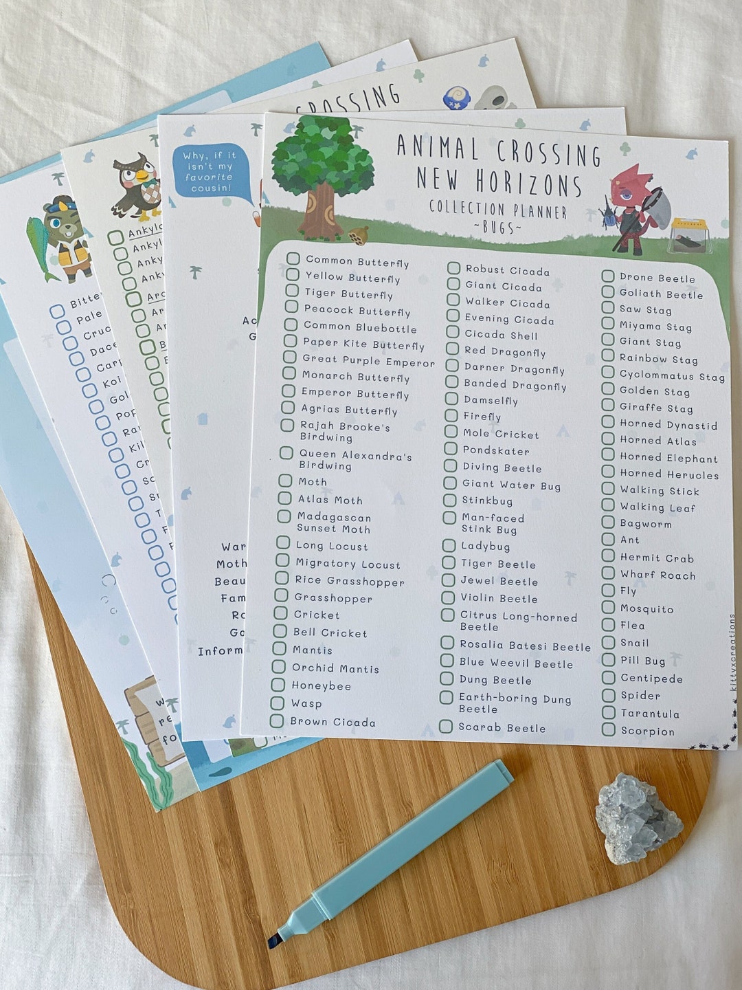 ACNH Collection Tracking Sheets Art, Bugs, Fish, Sea Creatures, Gyroids