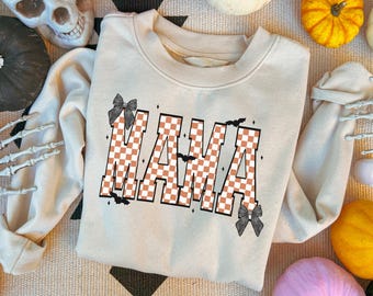 Retro Mama Halloween Png, Halloween Mama, Varsity Png, Mom Life Png, Coquette Png, Retro Png, Checkered Png, Sublimation Designs, DTF Print