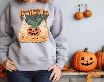Go Fall on A Cactus PNG, Funny Halloween png, Halloween Cactus png, Halloween Designs, Trendy Western Halloween, Sublimation Designs, DTF