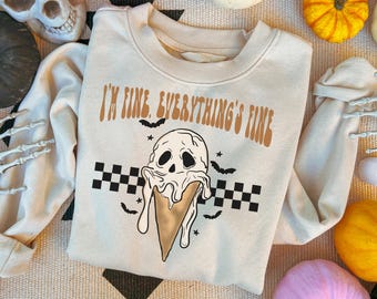 Estoy bien, todo está bien PNG, diseño de camiseta, PNG retro, PNG de calavera, PNG de fantasma, PNG de verano, diseños de sublimación, Halloween gótico de verano, DTF