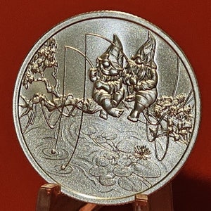One Troy oz .999 fine Silver Art Round; Gnomes Gone Fishing