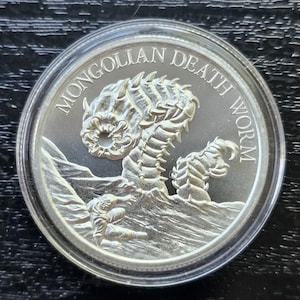 1 Troy oz .999 Pure Silver Round; 2023; Mongolian Death Worm. In Capsule.