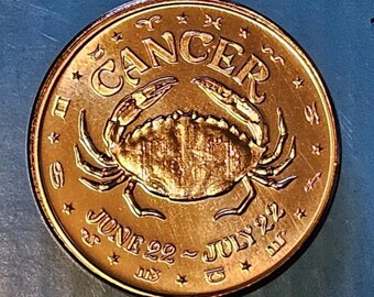 CSM; Cancer; 1oz .999 Fine Copper Art Round.