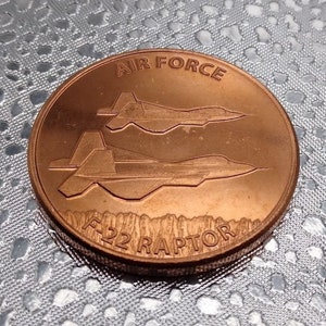 1oz .999 Fine Copper Round; Air Force; F-22 Raptor; FREE SHIPPING