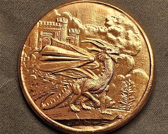 CSM; Welsh Red Dragon  Celtic Lore; 1oz .999 Fine Copper Art  Round