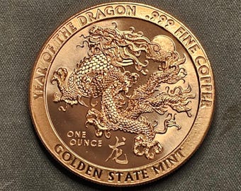 CSM; Year of the Dragon; 1oz .999 Fine Copper Art Round