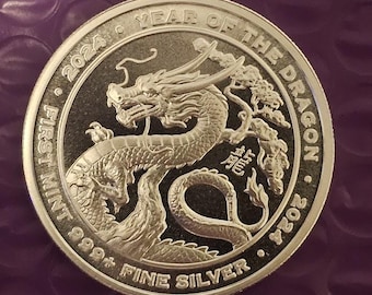 Lunar Dragon; 1 Troy oz; .999 Pure Silver Art Round