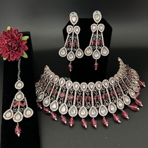 Indian,Pakistani jewelry set with combination of kundan and American diamond