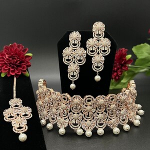 Indian,Pakistani jewelry. Premium,star cut quality American diamond chocker, necklace set with mango tikka
