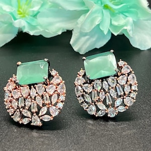 Brass Stud Earrings: American Diamond & Cubic Zirconia