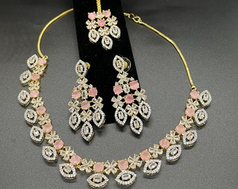 Premium quality American diamond necklace set with tikka