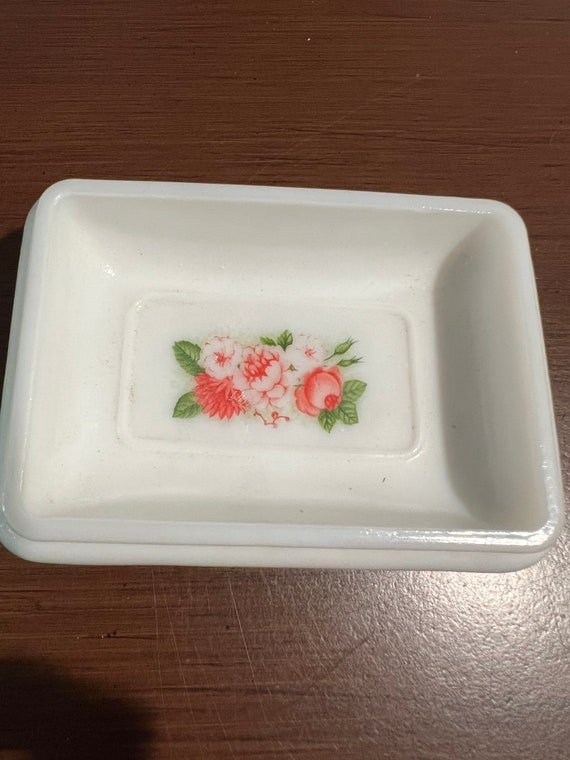Vintage Avon Pink Floral Milk Glass Soap Dish Etsy