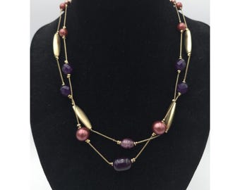 Y2K Layered Station Necklace 2 Strand Bijoux Terner Purple Gold Vintage 1990s