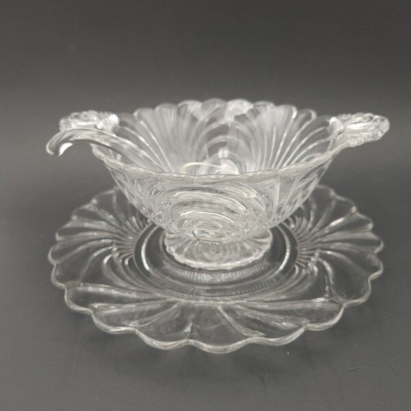 Vintage Cambridge Caprice Clear Glass Mayo Bowl With Underplate & Ladle