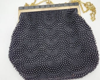 Vintage Fine Arts Bag Co Hong Kong Black Beaded Purse Gold