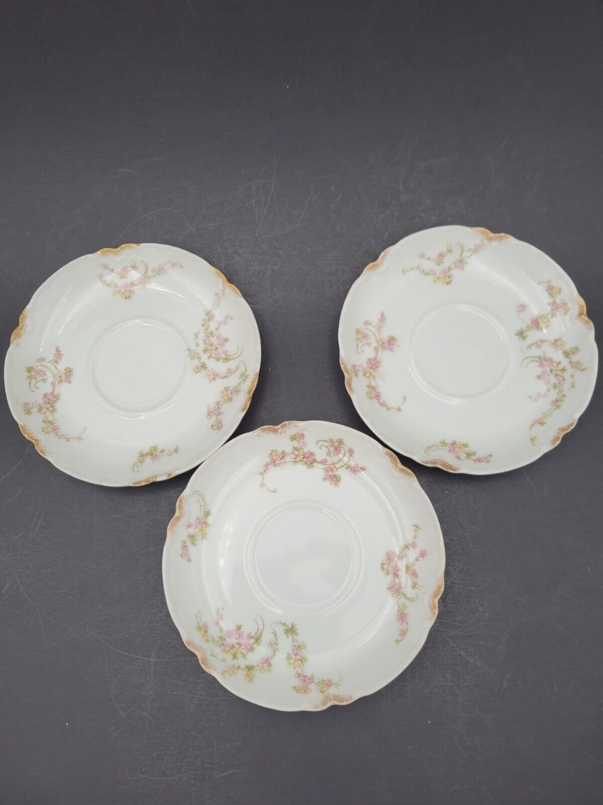 Set of 3 Haviland Limoges Teacups & Saucers Norma Gold 233A Floral
