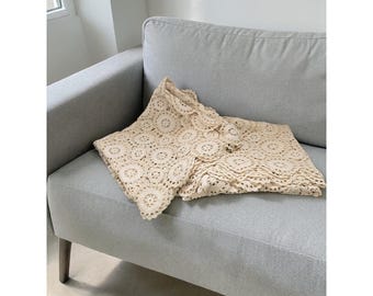 Set of 2 Vintage 1940s Handmade Crochet coverlets open Lace twin bedspreads