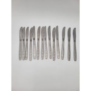 Lot of 14 Vintage Flatware Dinner knives Unknown pattern Textured Rose bud