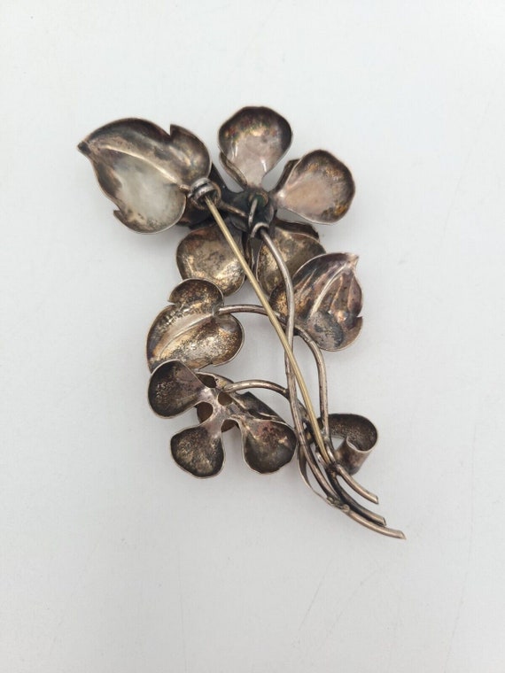 Vintage Sterling Silver Brooch Floral Motif 3.5" … - image 2
